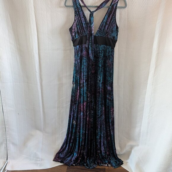 Sequin Hearts Paisley Pleated Maxi Dress Whimsigoth Gown Small Wedding Guest - Picture 2 of 15